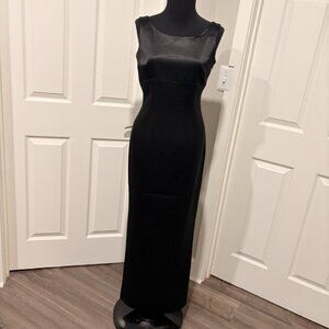 Tahari Elegant Black Evening Gown with Deep V Back, Size 2